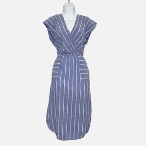 Universal Thread blue and white striped cotton rayon midi sun dress spring XL